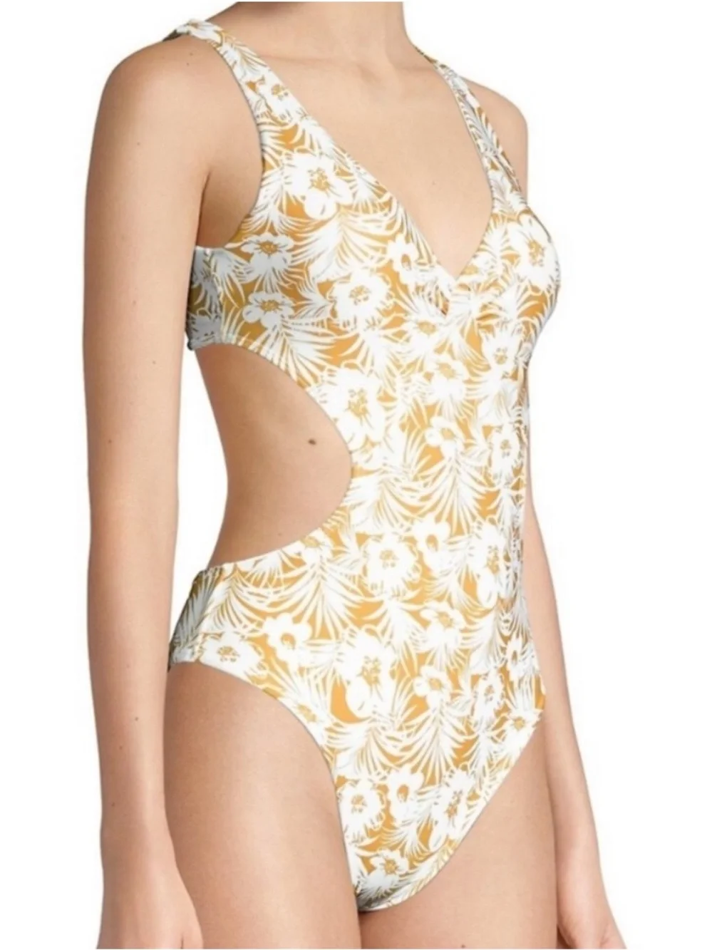 L*space lspace X Anthropologie yellow and white floral Monaco One Piece Swimsuit